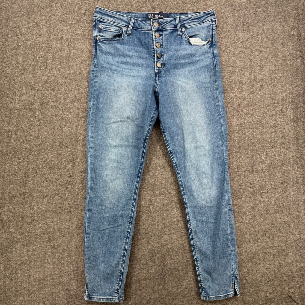 Gap Denim High Rise Universal Legging Jeans Size 14 Blue Button Fly Skinny Ankle